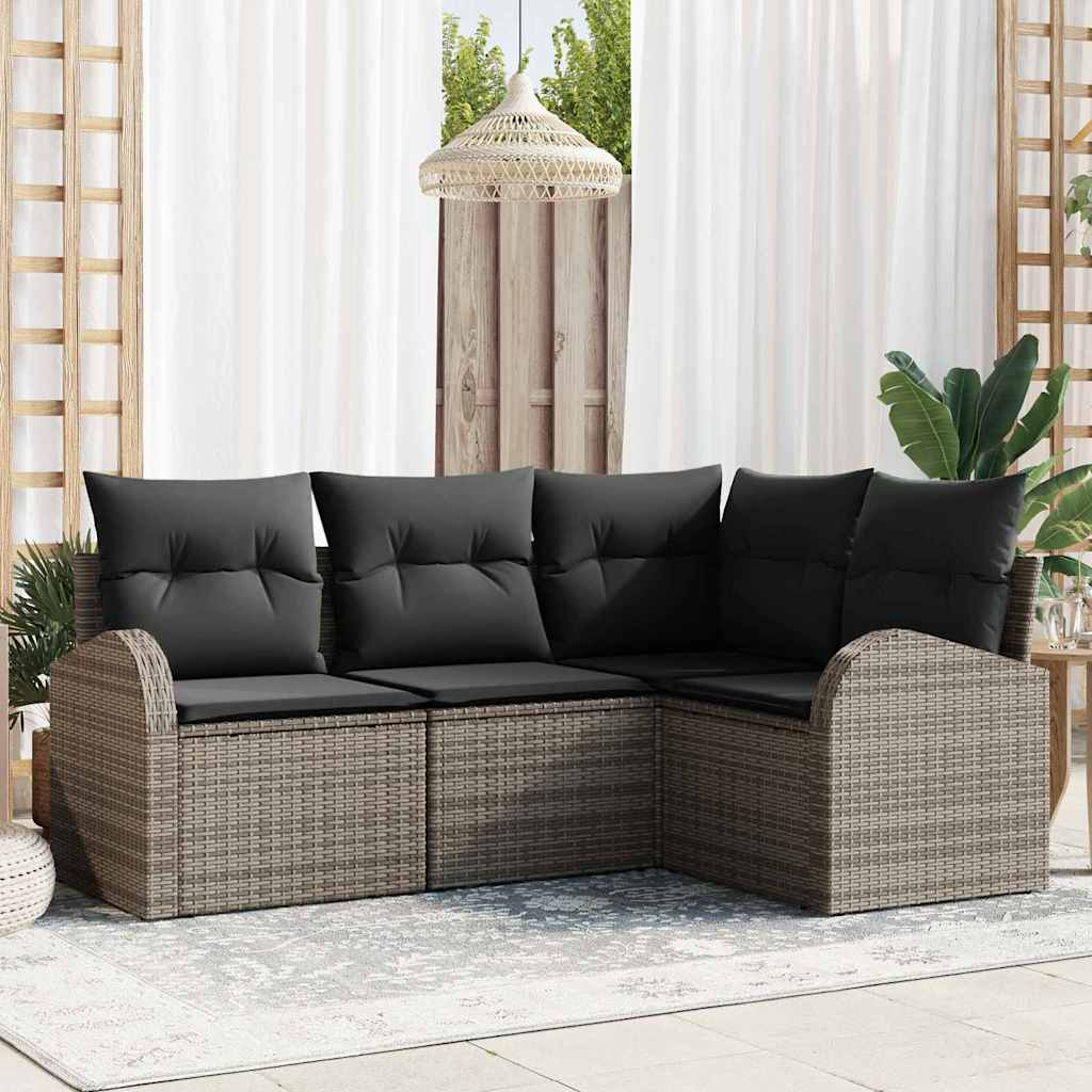 Conjunto de sofás de jardín 4 pcs Beige y ratán sintético