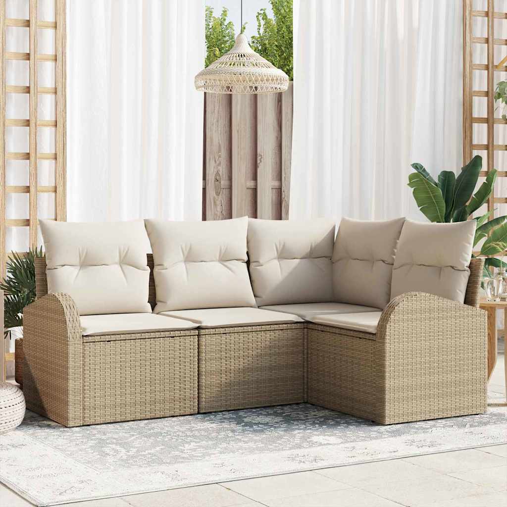 Conjunto de sofás de jardín 4 pcs Beige y ratán sintético