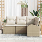 Conjunto de sofás de jardín 4 pcs Beige y ratán sintético