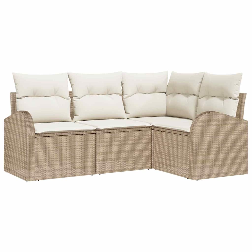 Conjunto de sofás de jardín 4 pcs Beige y ratán sintético