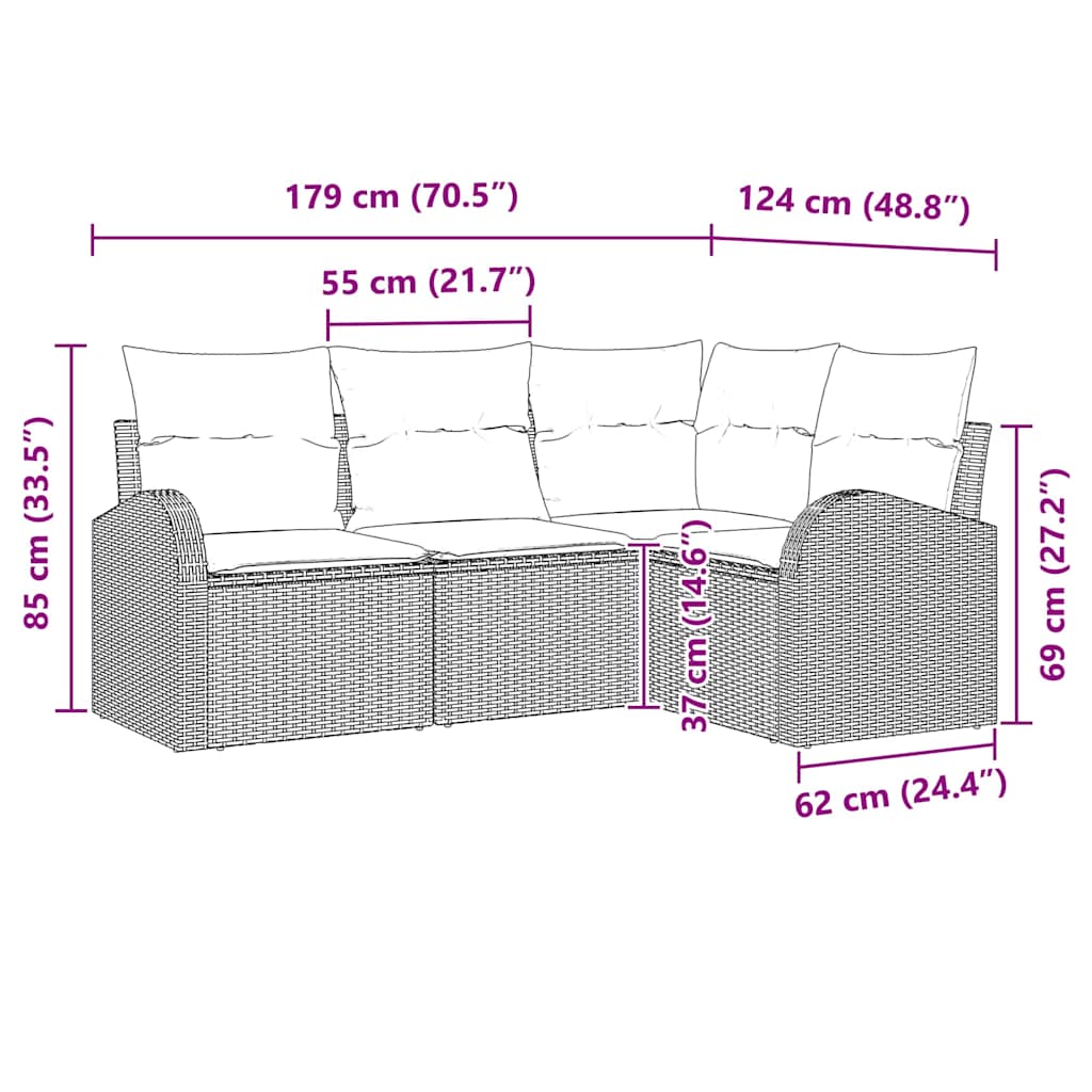 Conjunto de sofás de jardín 4 pcs Beige y ratán sintético