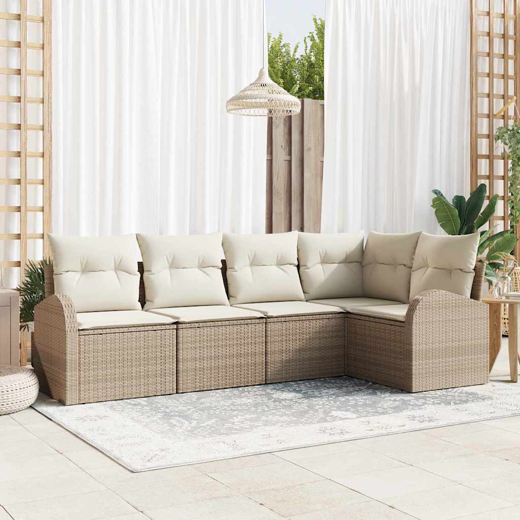 Conjunto de sofás de jardín 5 pcs Beige y ratán sintético