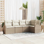 Conjunto de sofás de jardín 5 pcs Beige y ratán sintético