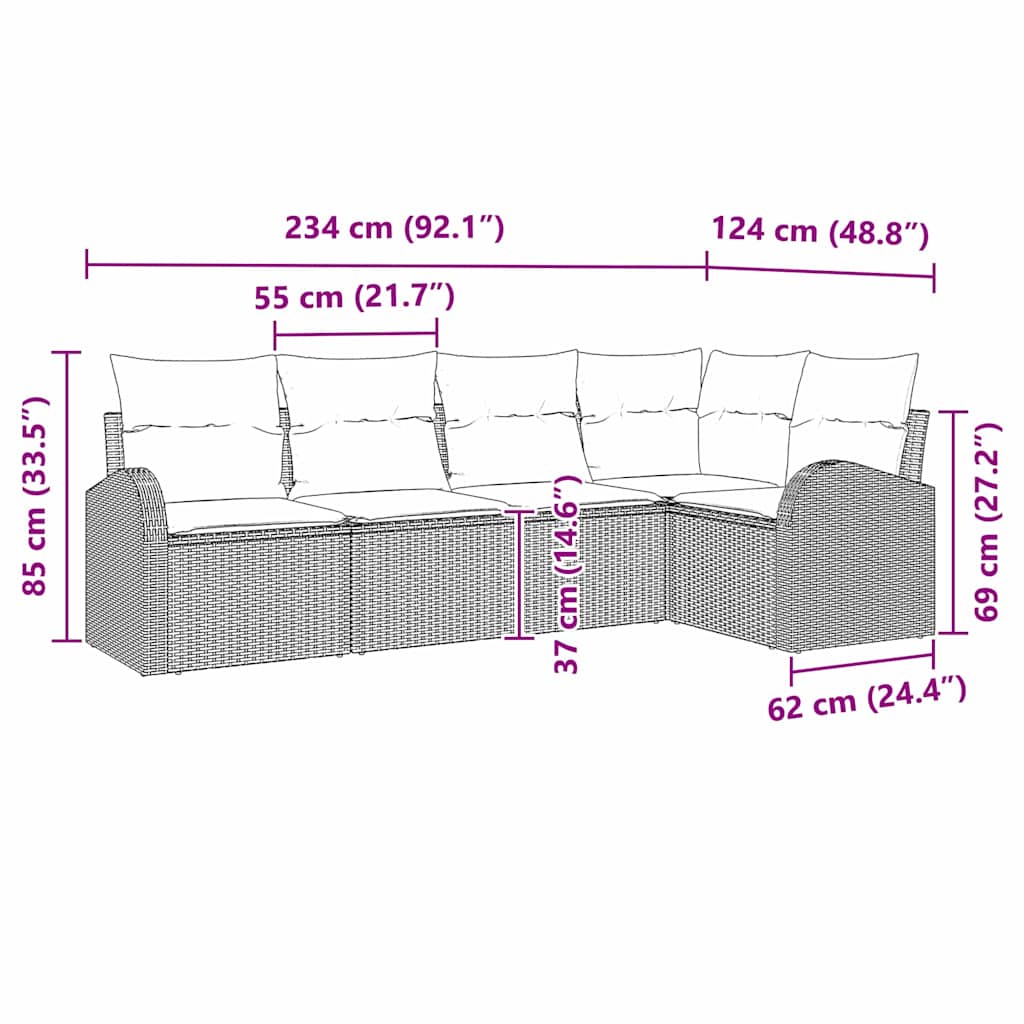 Conjunto de sofás de jardín 5 pcs Beige y ratán sintético