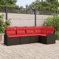 Conjunto de sofás de jardín 5 pcs Marrón y Rojo ratán sintético