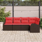 Conjunto de sofás de jardín 5 pcs Marrón y Rojo ratán sintético