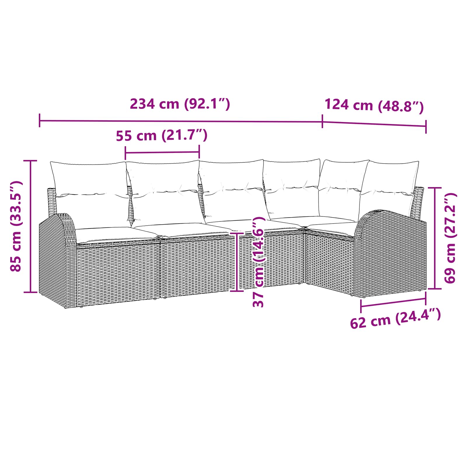 Conjunto de sofás de jardín 5 pcs Marrón y Rojo ratán sintético