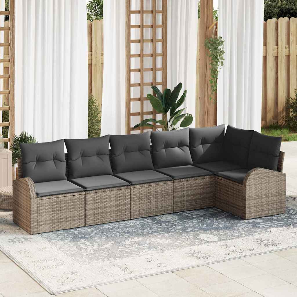 Conjunto de sofás de jardim 6 pcs Bege e vime sintético
