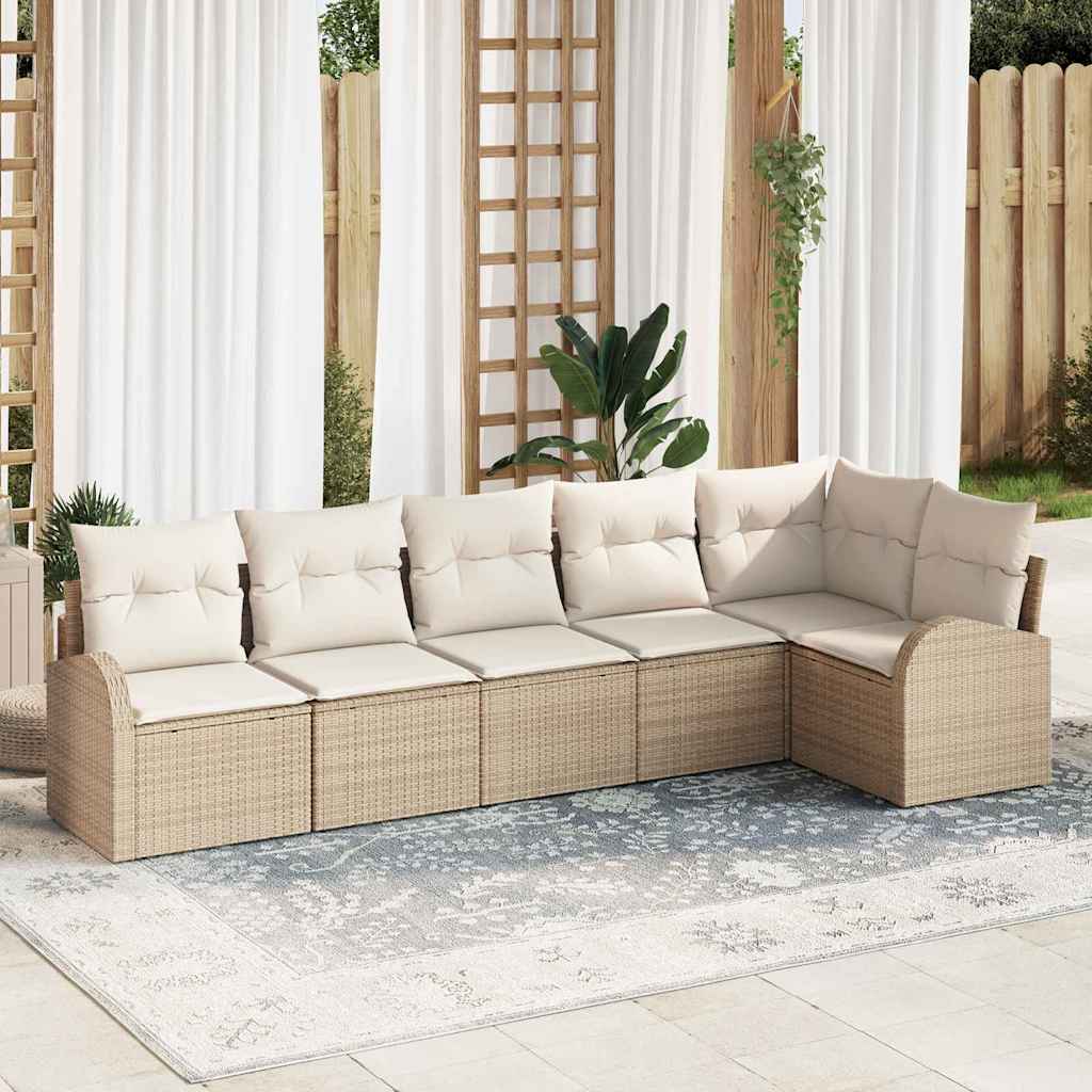 Conjunto de sofás de jardín 6 pcs Beige y ratán sintético