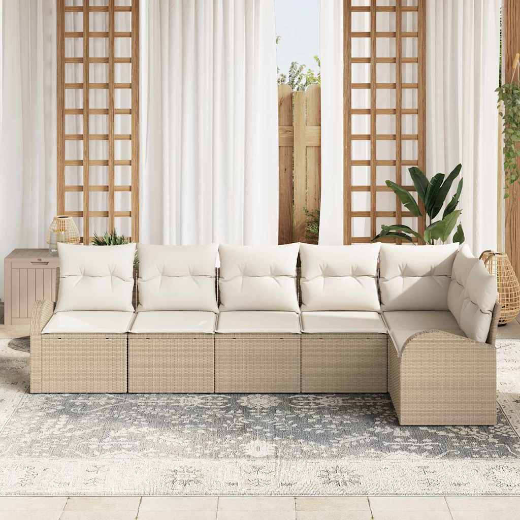 Conjunto de sofás de jardín 6 pcs Beige y ratán sintético