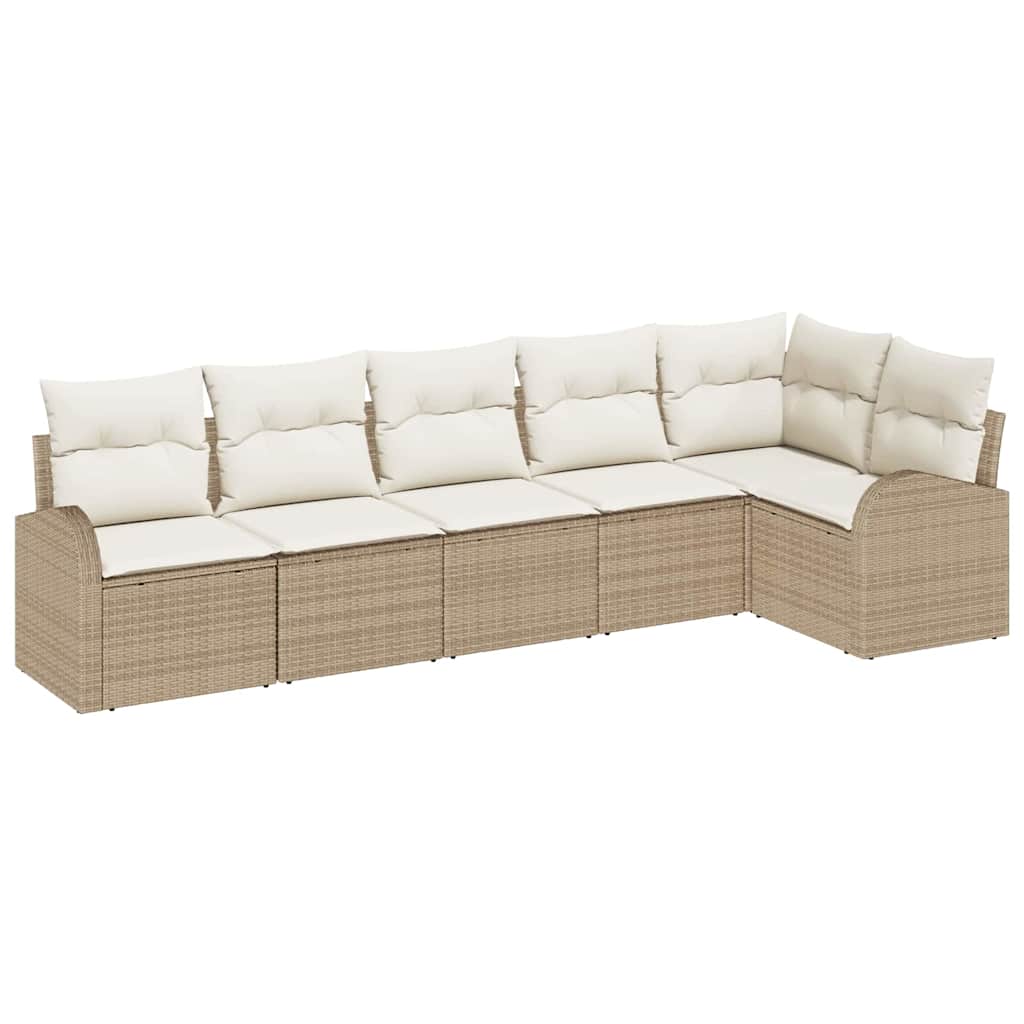 Conjunto de sofás de jardín 6 pcs Beige y ratán sintético