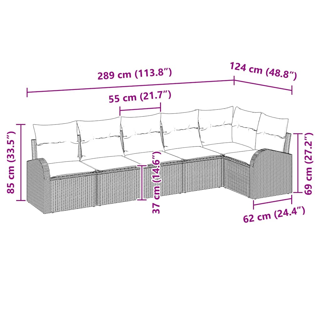Conjunto de sofás de jardín 6 pcs Beige y ratán sintético