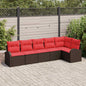 Conjunto de sofás de jardim 6 pcs Castanho e Vermelho vime sintético