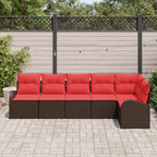 Conjunto de sofás de jardín 6 pcs Marrón y Rojo ratán sintético