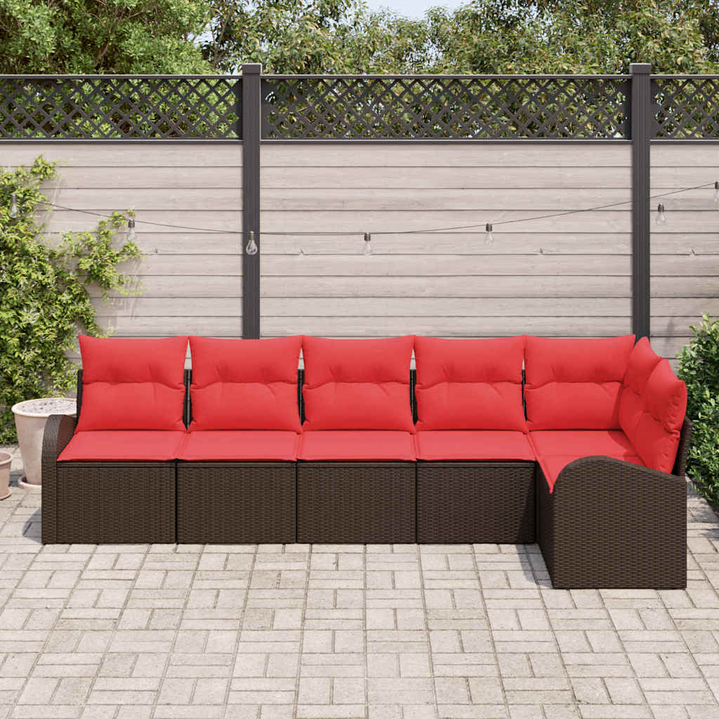 Conjunto de sofás de jardín 6 pcs Marrón y Rojo ratán sintético
