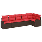 Conjunto de sofás de jardín 6 pcs Marrón y Rojo ratán sintético