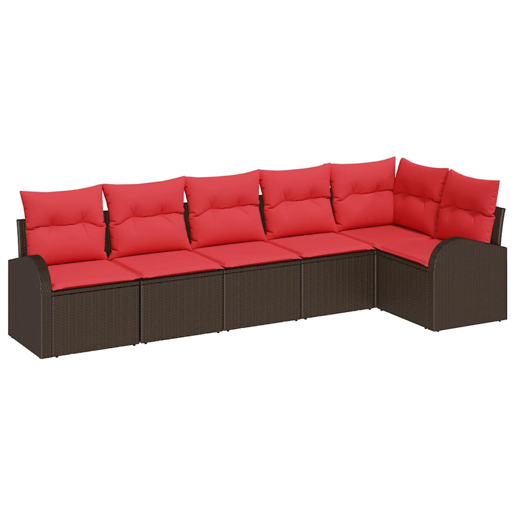 Conjunto de sofás de jardín 6 pcs Marrón y Rojo ratán sintético