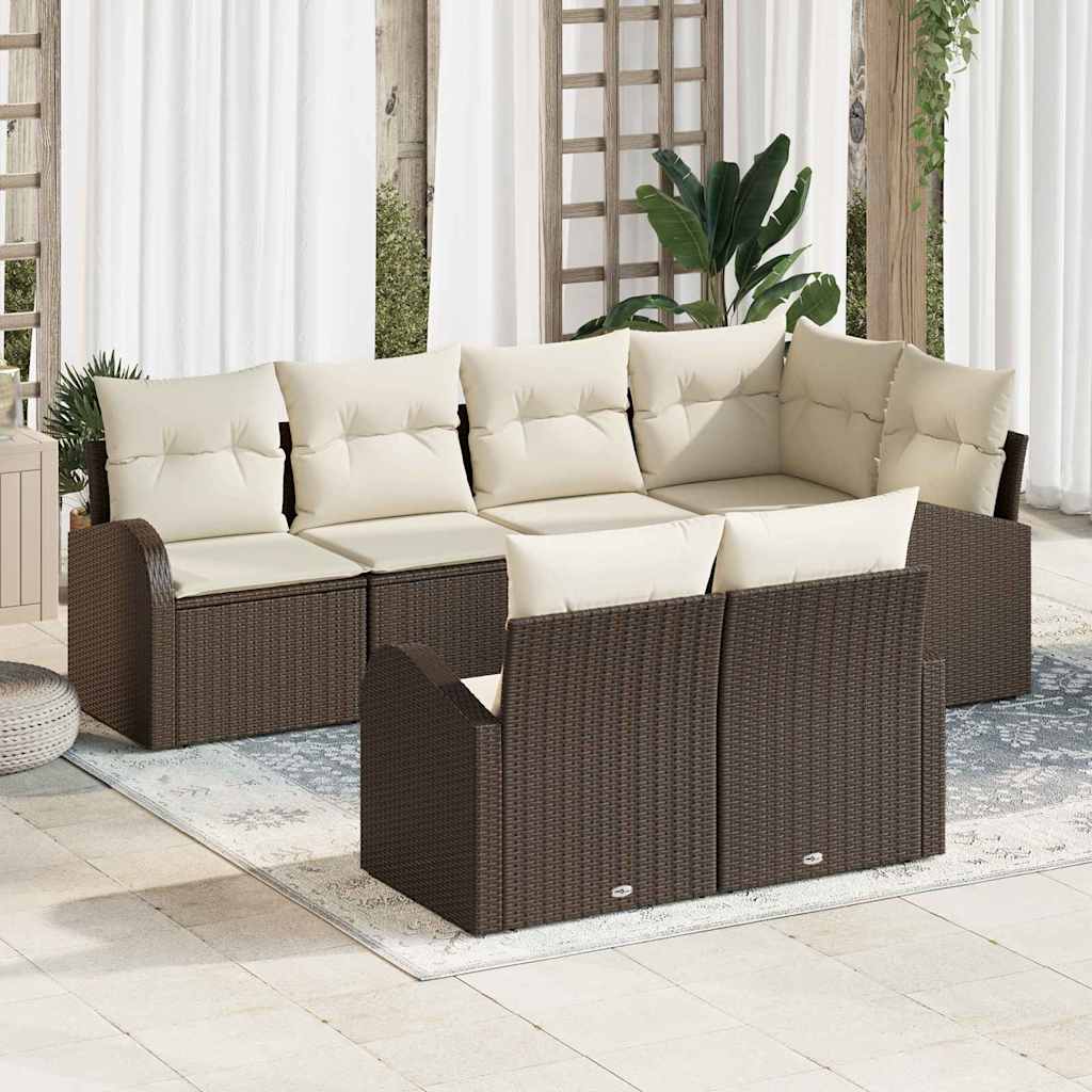 Conjunto de sofás de jardín 7 pcs Beige y ratán sintético