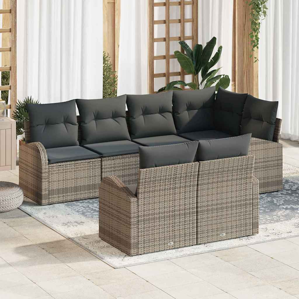 Conjunto de sofás de jardín 7 pcs Beige y ratán sintético