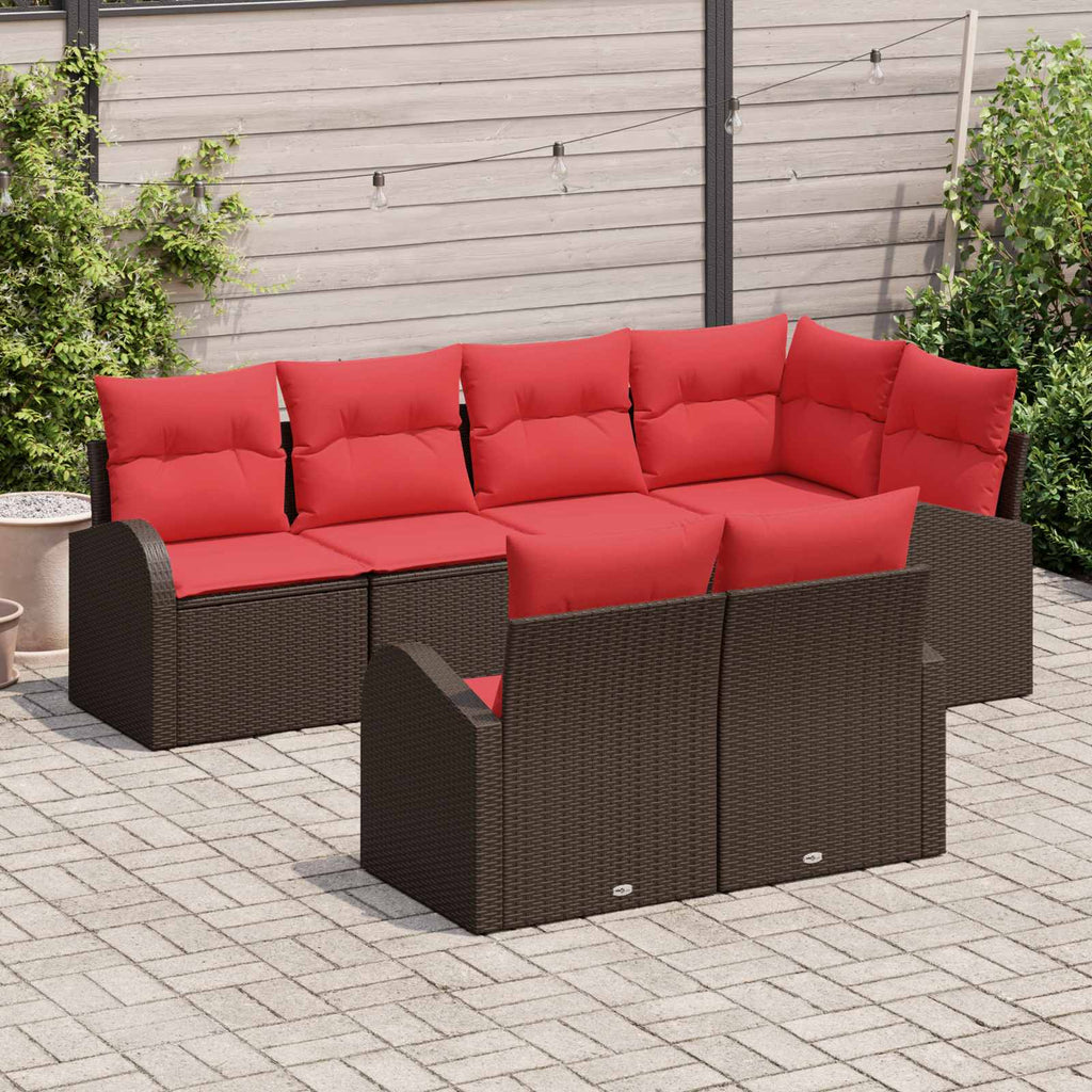 Conjunto de sofá de jardín 7 pcs Marrón y Rojo ratán sintético