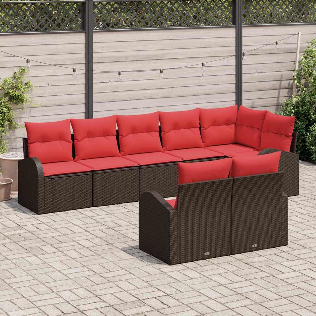 Conjunto de sofás de jardín 8 pcs Marrón y Rojo ratán sintético