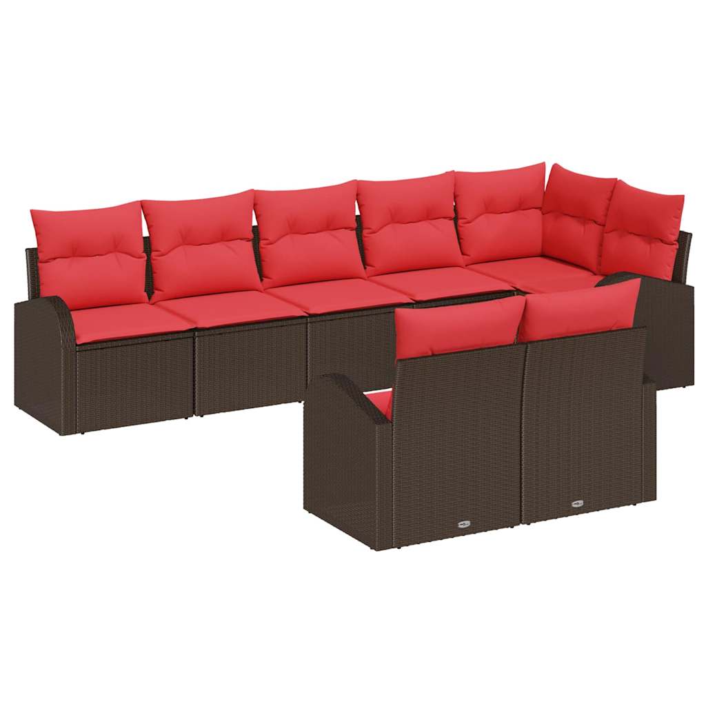 Conjunto de sofás de jardín 8 pcs Marrón y Rojo ratán sintético