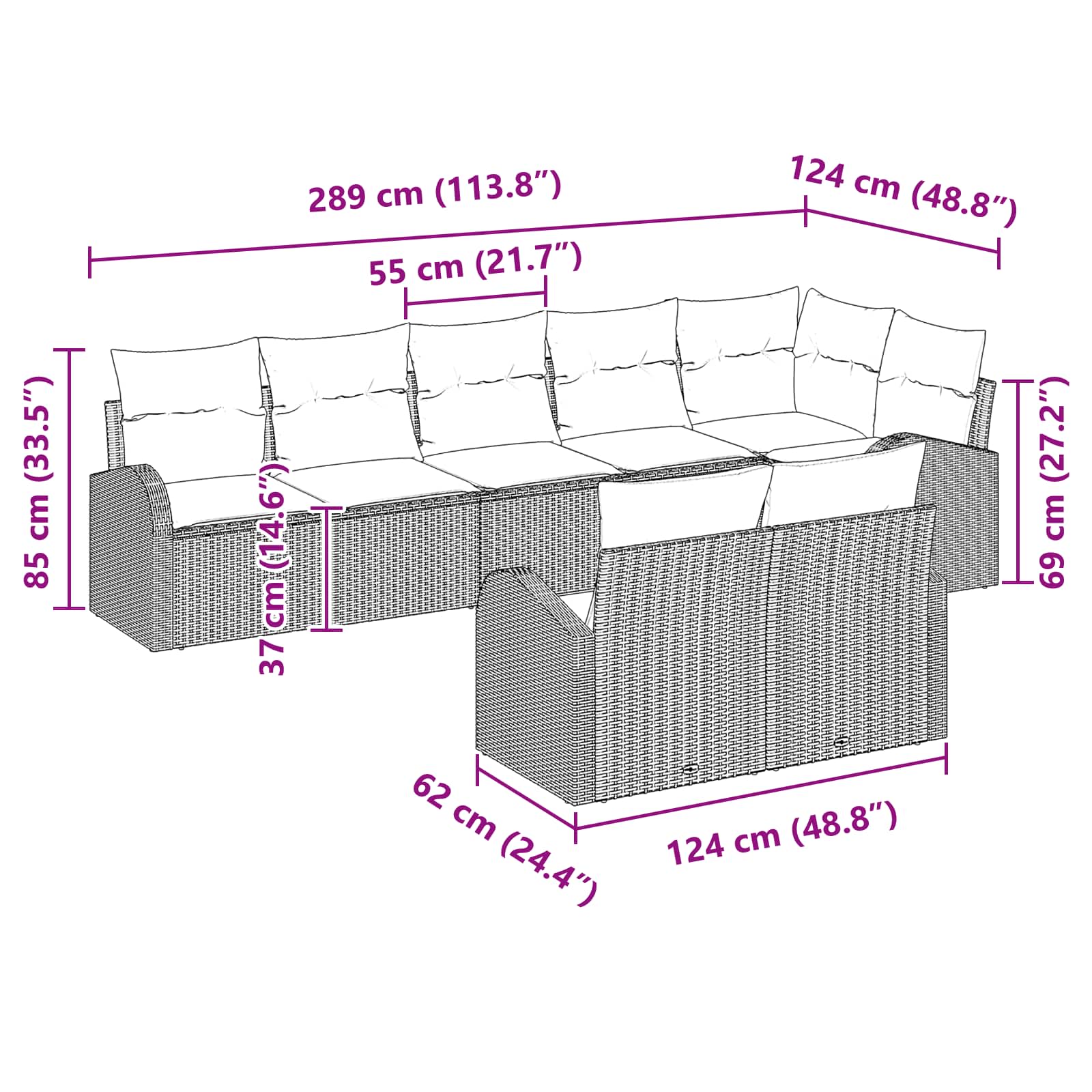 Conjunto de sofás de jardín 8 pcs Marrón y Rojo ratán sintético