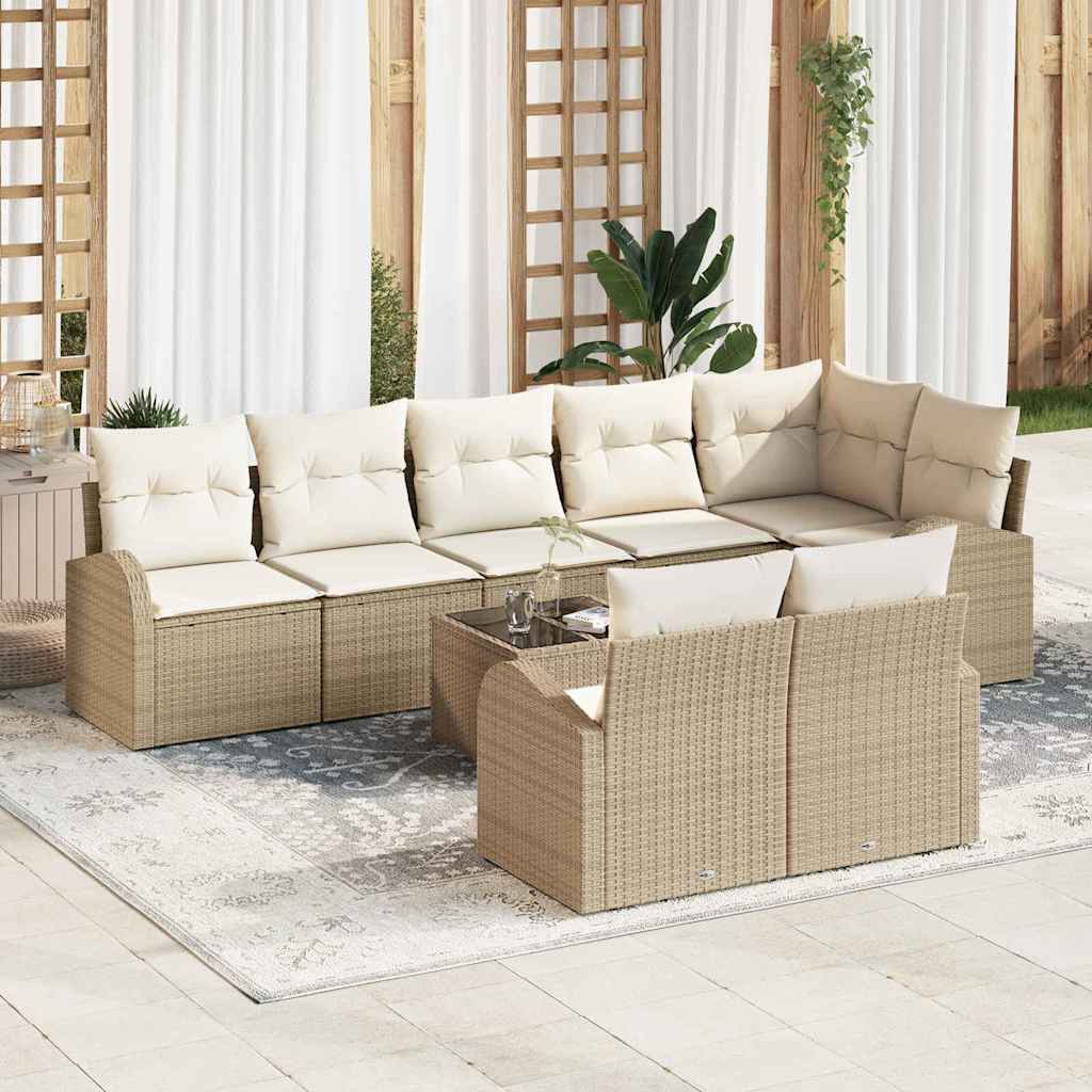 Conjunto de sofás de jardín 8 pcs Beige y ratán sintético
