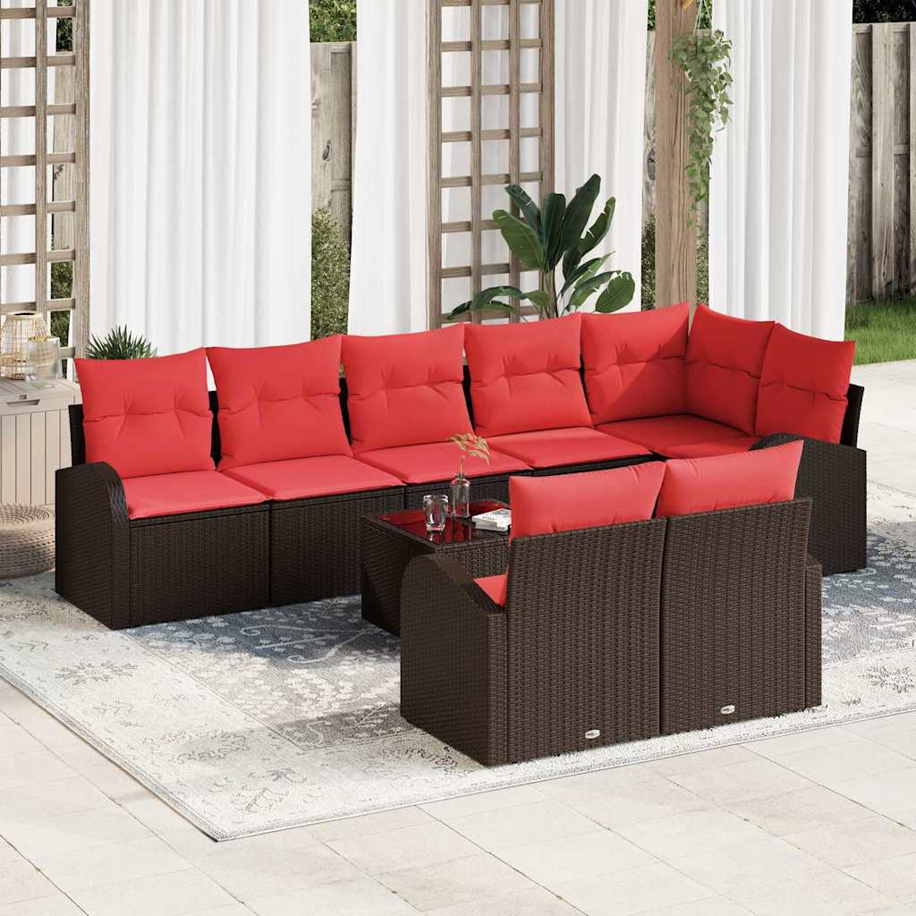 Conjunto de sofás de jardim 8 pçs Castanho e Vermelho vime sintético