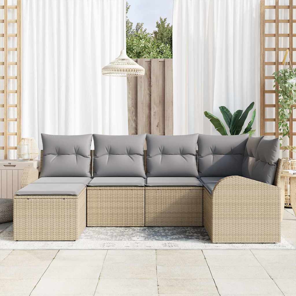 Juego de Sofá 6 pcs Beige y gris claro ratán sintético