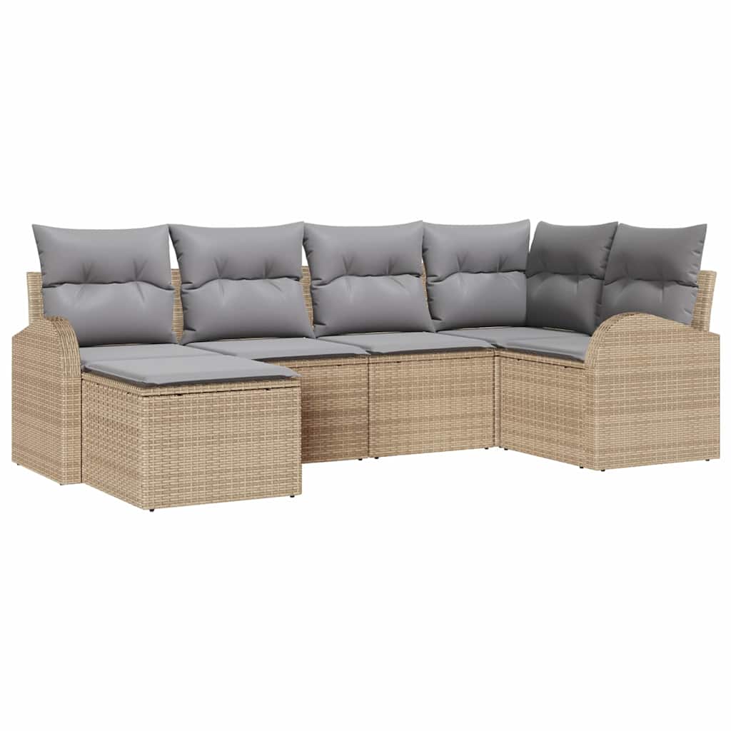 Juego de Sofá 6 pcs Beige y gris claro ratán sintético