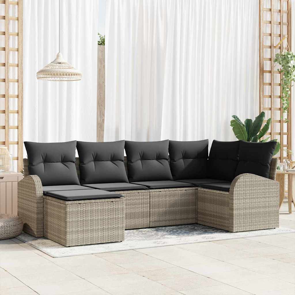 Conjunto de Sofás de 6 Peças Bege e Cinzento Claro em Rattan Sintético