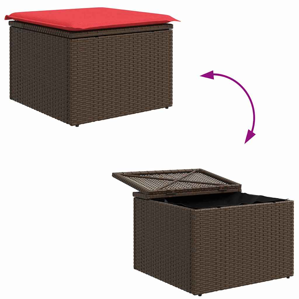 Juego de Sofá con cojín 6 pcs Marrón y Rojo ratán sintético