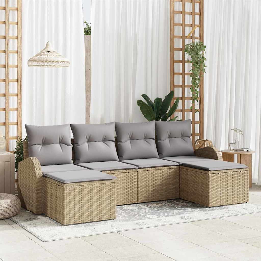 Conjunto de sofás de jardín con cojín 6 pcs Negro Acero
