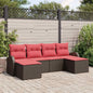 6-Piece Sofa Set with Cushions Brown and Red Poly Rattan
