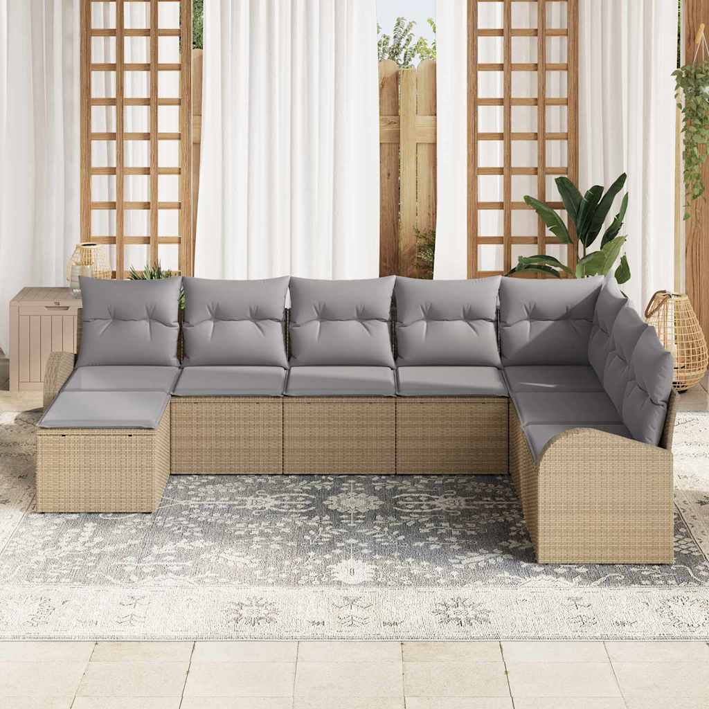 Juego de Sofá 8 pcs Beige y gris claro ratán sintético