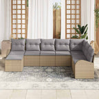 Juego de Sofá 8 pcs Beige y gris claro ratán sintético