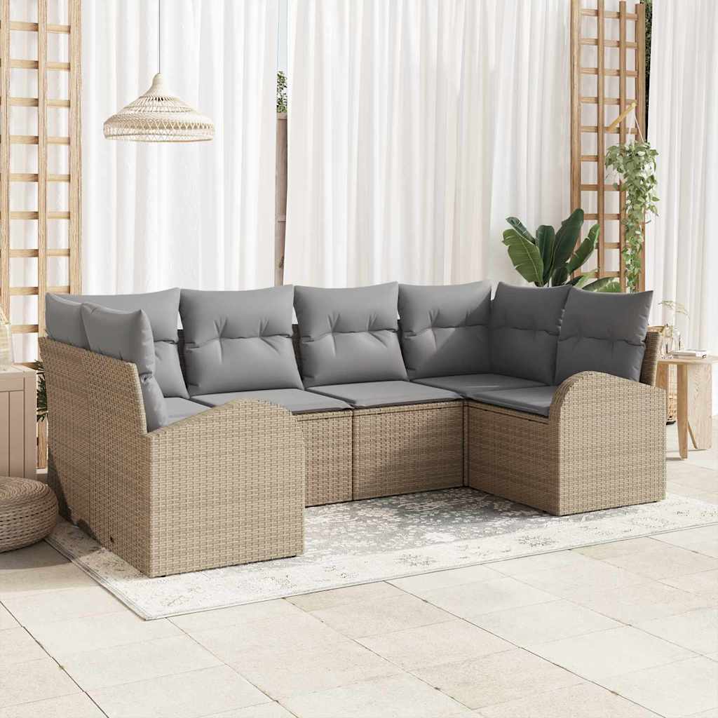 Conjunto de sofás de jardín con cojín 6 pcs Beige y Gris Claro