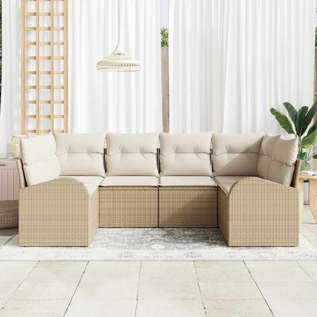 Conjunto de sofás de jardín 6 pcs Beige y ratán sintético