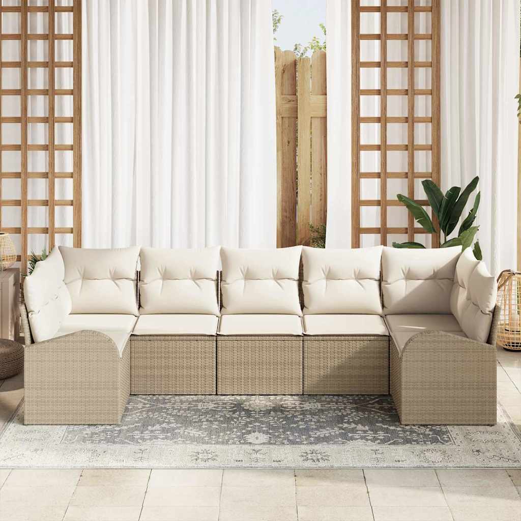 Conjunto de sofás de jardín 7 pcs Beige y ratán sintético