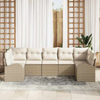 Conjunto de sofás de jardín 7 pcs Beige y ratán sintético