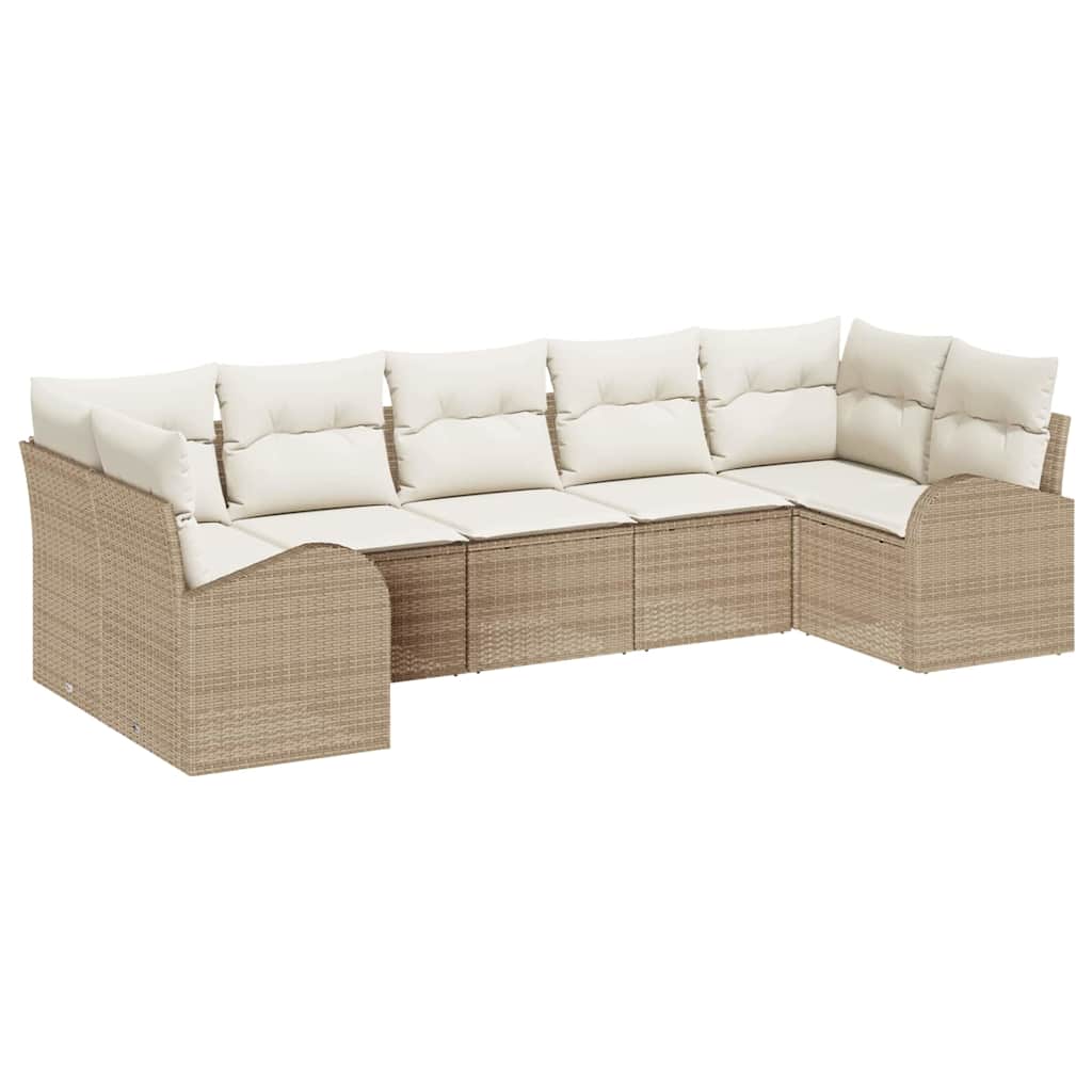 Conjunto de sofás de jardín 7 pcs Beige y ratán sintético
