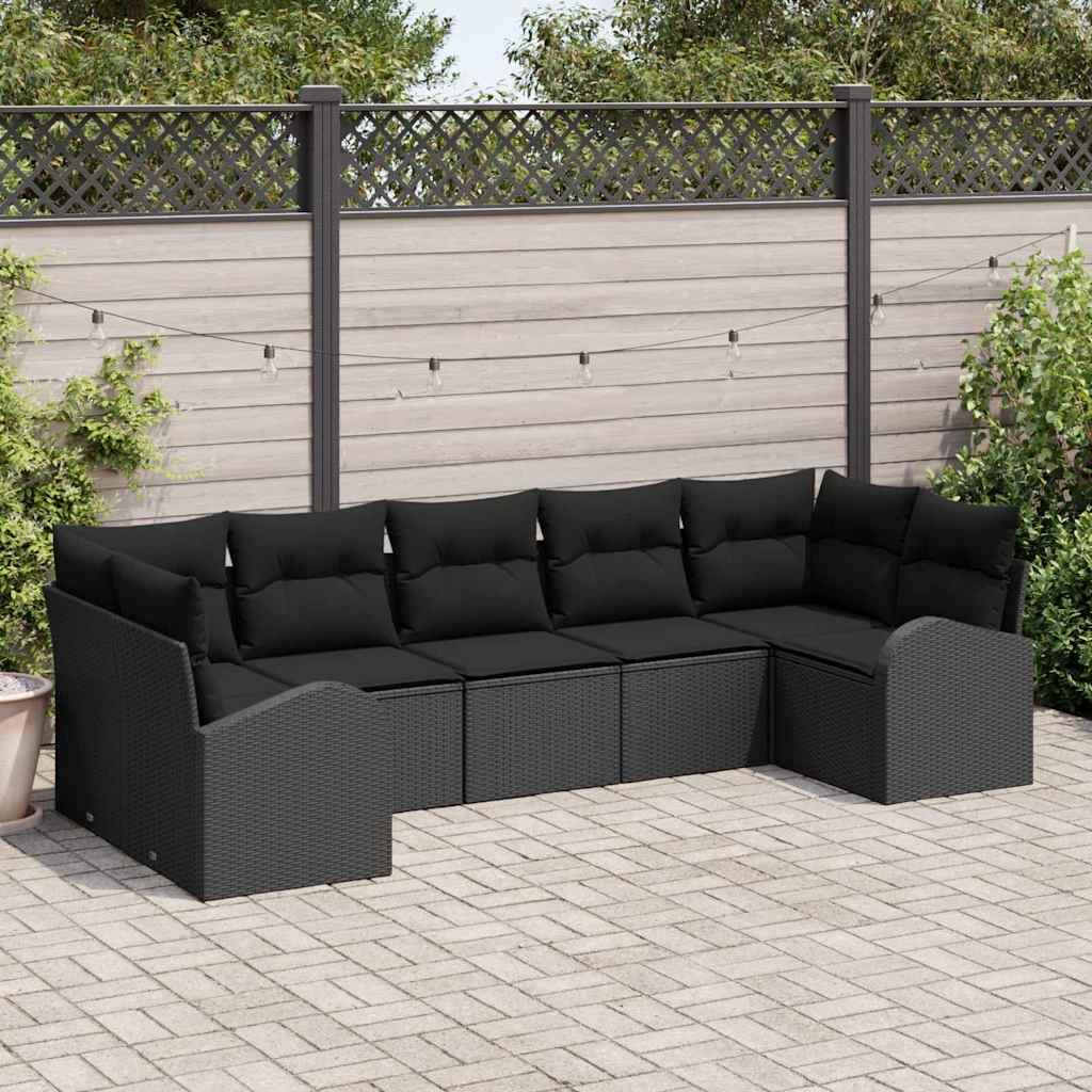Conjunto de sofás de jardín 7 pcs Beige y ratán sintético