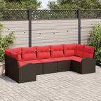 Conjunto de sofás de jardín 7 pcs Marrón y Rojo ratán sintético