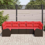 Conjunto de sofás de jardín 7 pcs Marrón y Rojo ratán sintético