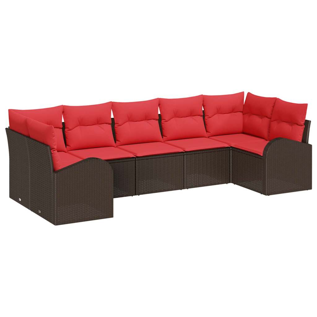 Conjunto de sofás de jardín 7 pcs Marrón y Rojo ratán sintético