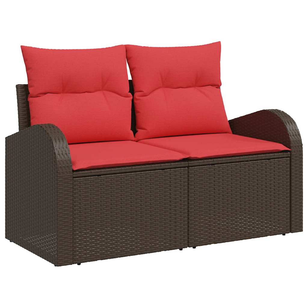 Conjunto de sofás de jardín 7 pcs Marrón y Rojo ratán sintético