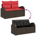 Conjunto de sofás de jardín 7 pcs Marrón y Rojo ratán sintético