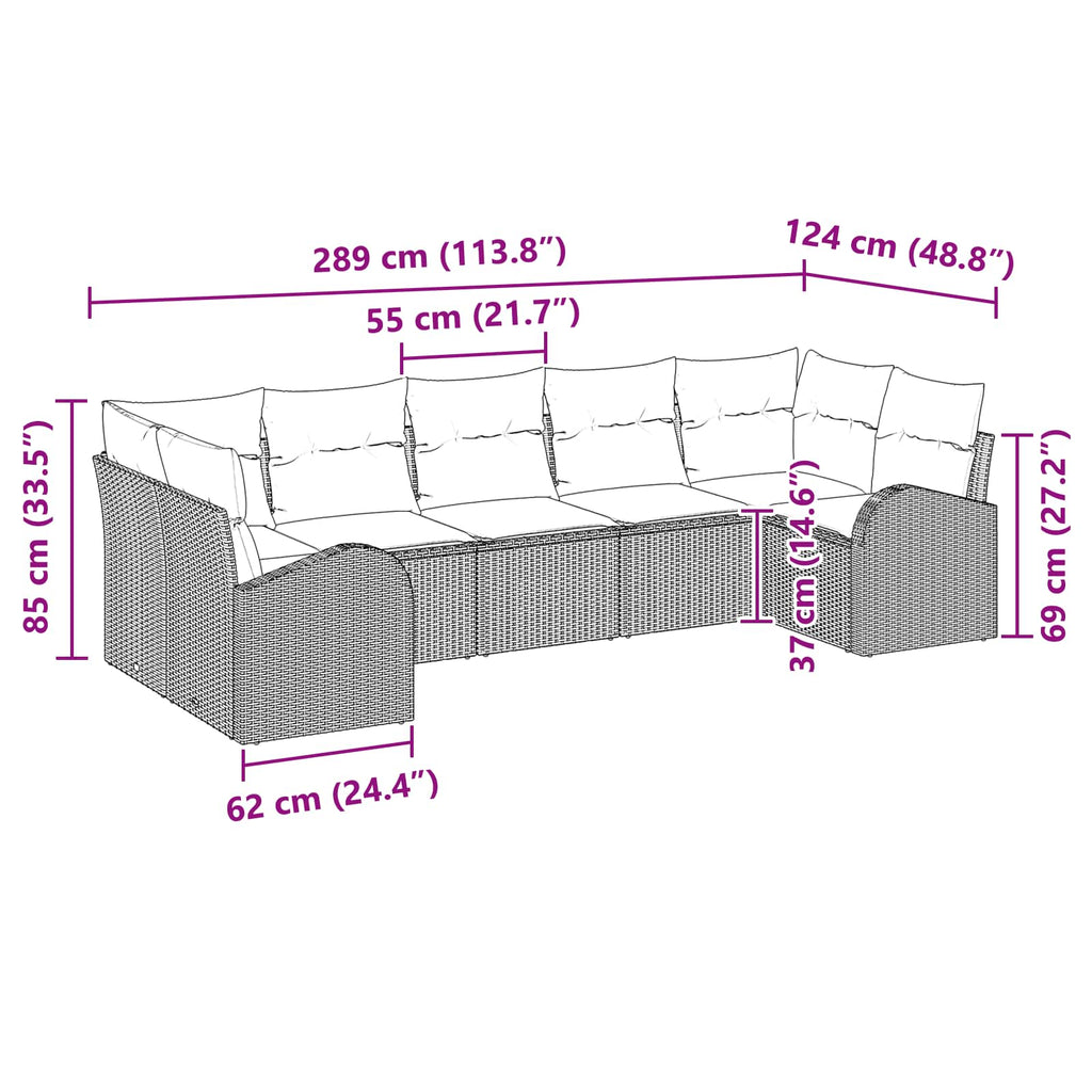 Conjunto de sofás de jardín 7 pcs Marrón y Rojo ratán sintético