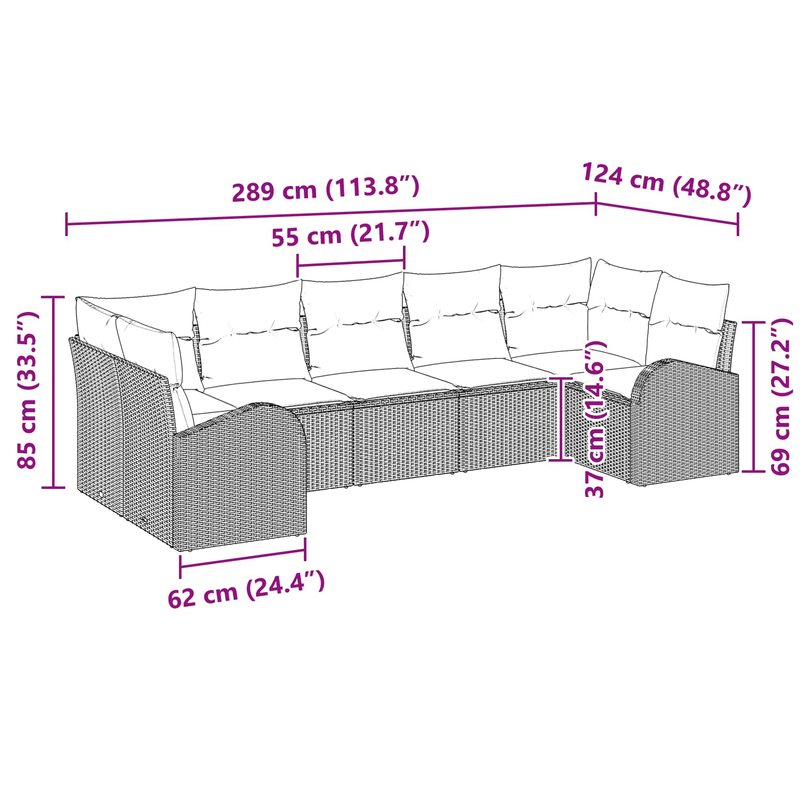 Conjunto de sofás de jardín 7 pcs Marrón y Rojo ratán sintético